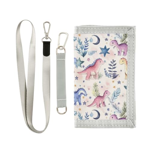 Wusikd Cartoon Dinosaurs Kids Wallet for Boys Girls Watercolor Toddler Trifold Wallet Novelty Wallet for Teens Women Men