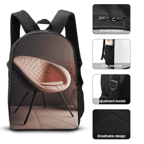 3 Piece Backpack for Women Men Lightweight Causal Daypack Shoulder Bag Set with Insulated Lunch Bag And Pencil Case Organizers Modern Style Chair3