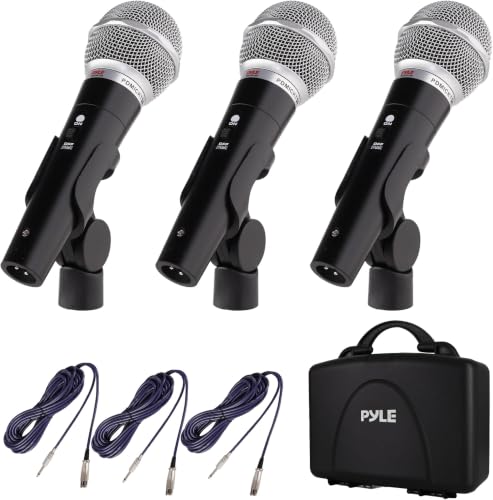 Image of Pyle 3 Piece Professional Dynamic Microphone Kit Cardioid Unidirectional Vocal Handheld MIC with Hard Carry Case,Bag,Holder /Clip & 26ft XLR Audio Cable to 1 /4'' Connection(PDMICKT34),Black (Pack of 6)