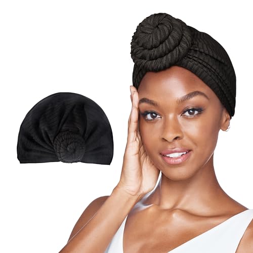 Red by Kiss Turban for Women, Silky Satin Interior, Comfortable, Breathable Head Wrap, Pre-Tied Twist African Knot Bonnet (Black)