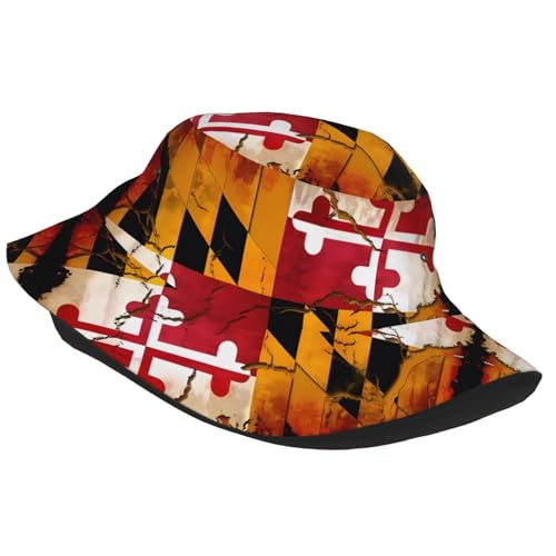 Vintage Wooden Maryland Flag Adult Unisex Sunshade Bucket hat, Non-Shrinking, Lightweight, Breathable, Foldable, Easy to Store Black2
