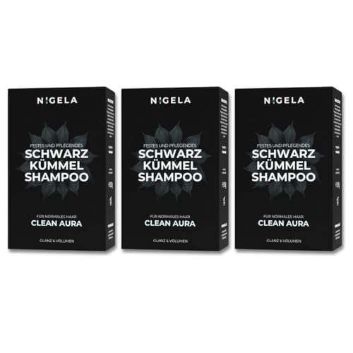 Nigela - Festes Shampoo mit Schwarzkümmelöl - 3er Set - Natürlich ohne Sulfate, Parabene und Silikone - Haarseife für kräftiges & gesundes Haar - Plastikfreies Anti Schuppen Shampoo