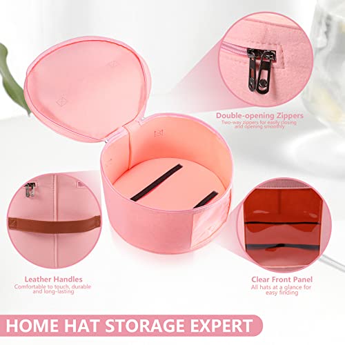Keilend Hat Storage Box 17"*9.9", Hat Box Foldable, Hat Organizers With Two Side Handle, Hat Bag With Dust-Proof Lid For Travel, Home Use, Toy, Clothes, Pink #TOP3