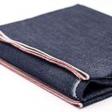 Amitofo 18oz Heavyweight Selvedge Denim Fabric, 7-Cycle Pure Indigo Dyed, 100% Cotton, 35" Narrow Width, Sanforized Slubby Texture for Raw Denim Crafts (5 Yard pre Cut)