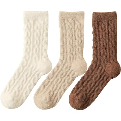 Fuzzy Crew Socks Women Warm Flully Socks Men Home Cozy Soft Sleeping Socks 5-10 Fall Winter 3 Pairs (Beige+Khaki+Coffee) Cover
