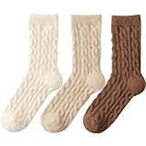 Fuzzy Crew Socks Women Warm Flully Socks Men Home Cozy Soft Sleeping Socks 5-10 Fall Winter 3 Pairs (Beige+Khaki+Coffee)