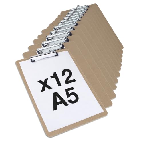 Rapesco 1608 Business Pack: 12 Standard Hardboard Clipboards A5 Brown