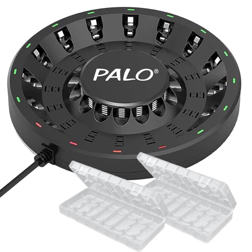 16 Bay Battery Charger for AA AAA Rechargeable Batteries 1.2V NiMH/NiCD 2A 3A Battery Charger with Battery Storage Case