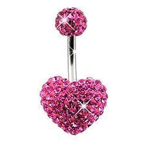Gekko Body Jewellery Pink Ferido Heart Gem Belly Button Bar Navel Piercing Stud Surgical Steel Cover