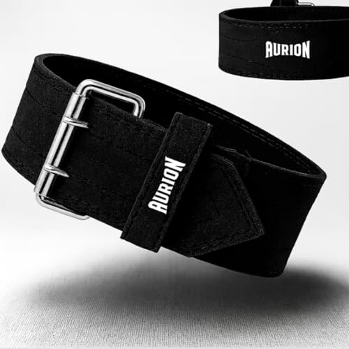 Image of Aurion 6mm Suede Gym Belt for Weight Lifting & Powerlifting | Heavy-Duty Deadlift Belt with Stainless Steel Double-Prong Buckle | S-M (26″-36″) Black