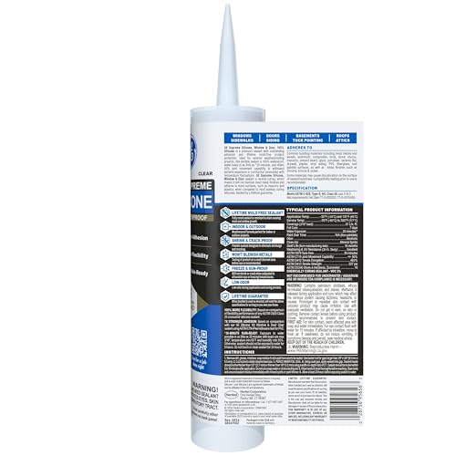 Image of GE Supreme Silicone Caulk for Window & Door, Clear, 10 fl oz Cartridge, 12 Pack - 100% Waterproof Silicone Sealant, 7X Stronger Adhesion, Shrink & Crack Proof