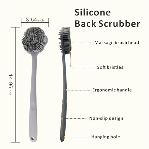 Brosse à récurer pour le dos en silicone durable avec manche long - 3