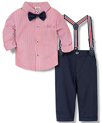 A&J DESIGN Conjunto para Bebé Niño Traje Caballero Tirantes Boda (Rojo Fresa, 18-24 Meses)
