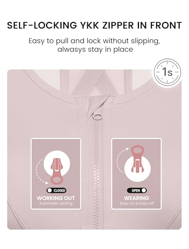 Image of Yvette High Impact Zip Front Sports Bra for Women | Supportive, Breathable Mesh Racerback, Nonremovable Cups, Wireless, Easy on and off, Running