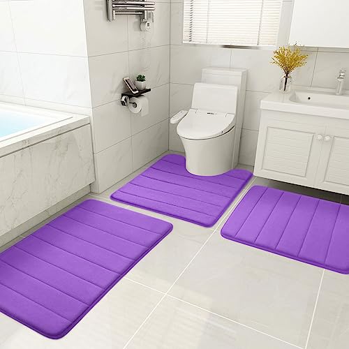Buganda Memory Foam Bath Mat Rug, Ultra Soft And Non-Slip Bathroom Rugs, Water Absorbent And Machine Washable Bath Rug For Bathroom, Shower, And Tub, 24" X 16", Purple #TOP6