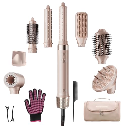 Image of Mythsight StyleVibe 8-in-1 Air Styler, Diffuser Hair Dryer & Blow Dryer Brush with Travel Bag - Auto Wrap Curls(L /R), Fast Drying, Thermal Brush for Smooth Blowouts & Frizz-Free Volume, No Heat Damage