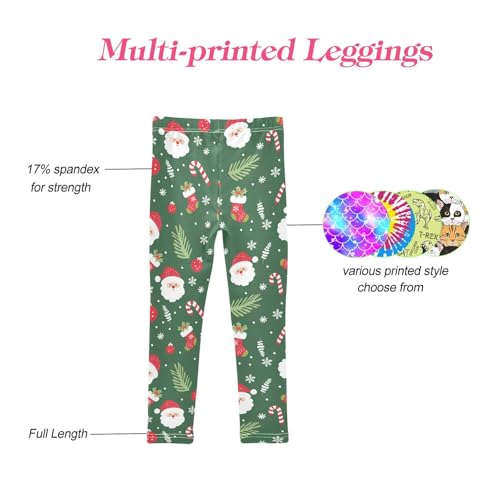CaTaKu Girls Leggings Santa Candy Cane Holly Leggings for Girls Kids Athletic Workout Yoga Pants Size 4-10T4