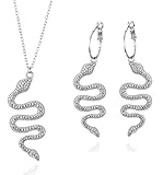Balirek Snake Earring Snake Necklace Personalized Dangle Earrings Punk Animal Hypoallergenic Fashion Rhinestone Ear Jewelry Set for Women