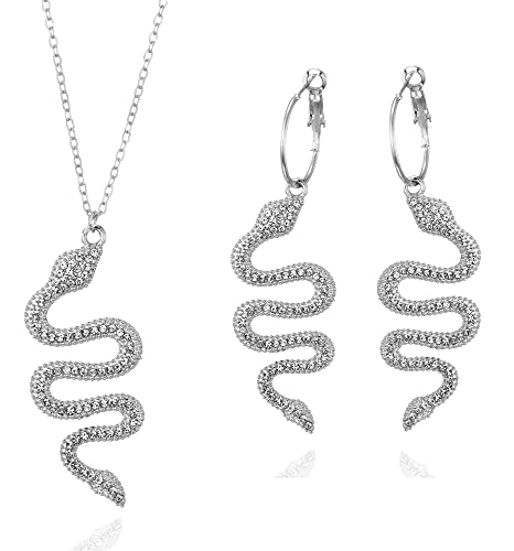 Balirek Snake Earring Snake Necklace Personalized Dangle Earrings Punk Animal Hypoallergenic Fashion Rhinestone Ear Jewelry Set for Women