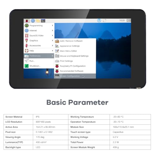 Image of Hosyond 7 Inch Touchscreen IPS DSI Display Compatible with Raspberry Pi 5, 800x480 Capacitive Screen MIPI DSI Driver-Free Interface
