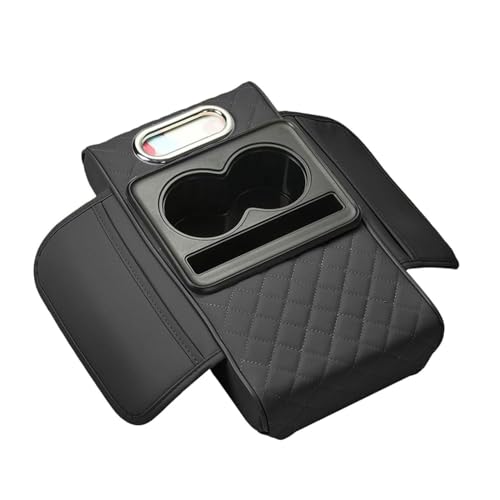 SUIVETUY Center Console Cover for VW Touran I 2006-2010 2011 2012 2013 2014 2015, Leather Car Center Console Armrest Pad with Storage Box, Cup Holder, Car Armrest Accessories,Black