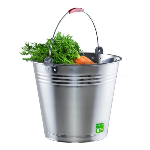 KADAX Seau de rangement en zinc - Seau à eau en acier inoxydable de qualité supérieure - Seau de jardin robuste - Seau à mortier - Seau de nettoyage,...
