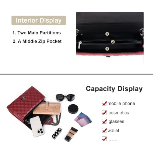 Image of Gladdon Quilted Crossbody Purse for Women Trendy Shoulder Bags | Stylish Shoulder Purse,Quilted Pattern,Structured bag,Chain Strap,Spacious Enough,Casual and Dressy Outfits,Any Occasion