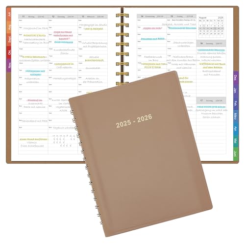 Leapig Terminplaner A5 2025/2026 Softcover mit Farbigem Randregister & Multifunktionalen Seiten – Juli 2025 bis Juni 2026 – 30 Minuten-Intervalle Wochenplaner 100 GSM Papier