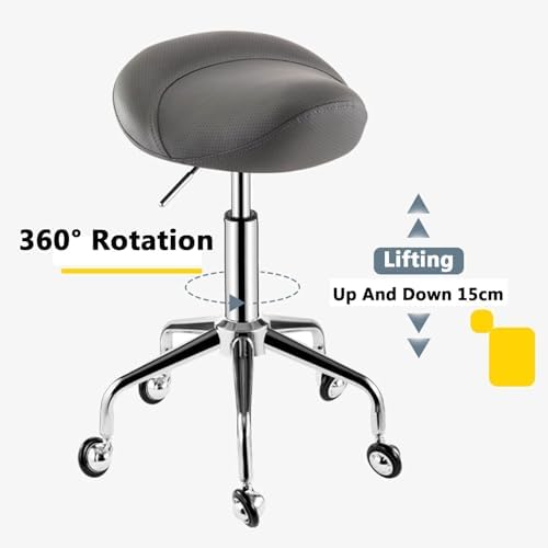 Adjustable Saddle Stool Chair with 360° Rotation & Wheels, Ergonomic Lift Seat for Home Office, Salon, Shop, Height 55-70cm, Black Color