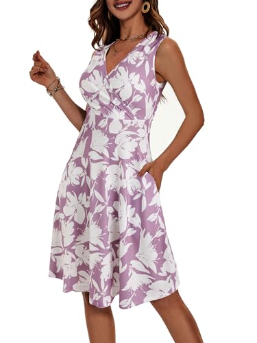 Image of GUBERRY Womens Wrap V Neck Sleeveless Sundress Summer Flare Tank Dress with Pockets