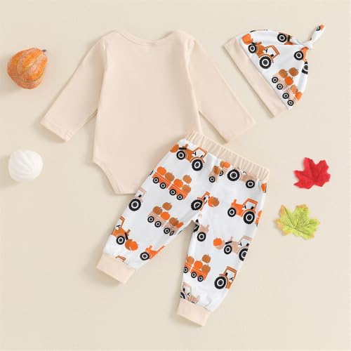 My First Halloween Baby Boy Outfit Newborn Romper Pants Hat 3pcs Set Cute Farm Pumpkin Infant Fall Winter Clothes3