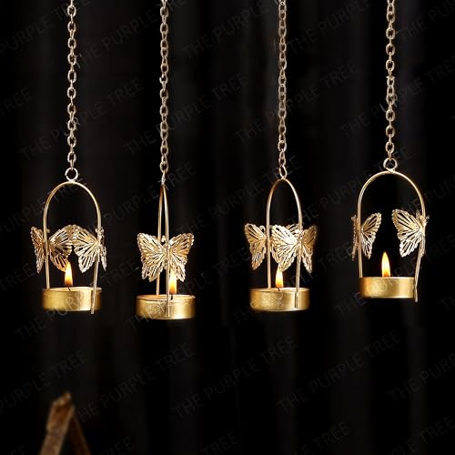 The Purple Tree Aluminium Hanging Butterfly Tealight Candle Holders Combo Pack (Pack of 4)
