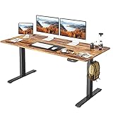 FEZIBO Height Adjustable Electric Standing Desk, 55 x 24 Inches Stand up Table, Sit Stand Home Office Desk with Splice Board, Black Frame/Rustic Brown Top