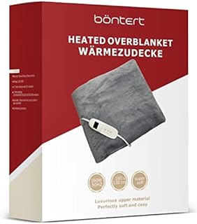 Böntert Electric Heated Blanket 180x130cm - Soft Throw Double Sides Flannel Fleece, Fast Heating, 9 Heat Levels & 9 Auto-Off Timer Levels & LED Display, Overheating Protection, Washable, Light Grey