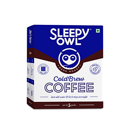 Image of Sleepy Owl Assorted Cold Brew Packs, 5 X 250 g & Coffee Dark Roast Cold Brew Combo | 3 Step Brew - No Equipment Required | 100% Arabica Beans - Sourced Directly from Farms (Pack of 5)