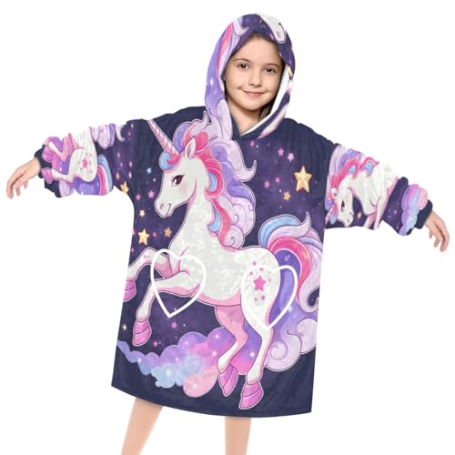 Pardick Wearable Blanket Hoodie for Kids, Mighty Horse Fleece Sweatshirt Blanket Oversized Blanket Sweatshirt with Pocket Flannel Warm Hooded Blanket 6-10 Year Old Girl Boy Gift, One Size