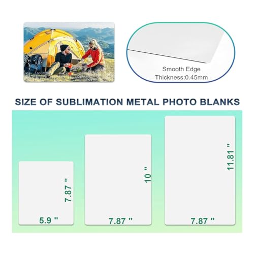 Elqubkan 10 Stück Sublimations-Metallfoto-Rohling, Wärmeübertragungspapier, Bild-Sublimationsschild, Aluminium-Fotoschild für Design, Langlebig, Einfach zu Installieren, Einfach zu Verwenden –