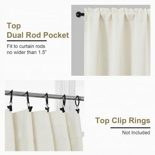 Image of Light Beige Short Curtains for Bedroom 54 Inch Length 2 Panels Set, Light Filtering Thermal Insulated Soft Window Curtains, Dual Rod Pocket Drapes for Living Room, 2x40Wx54L Inches