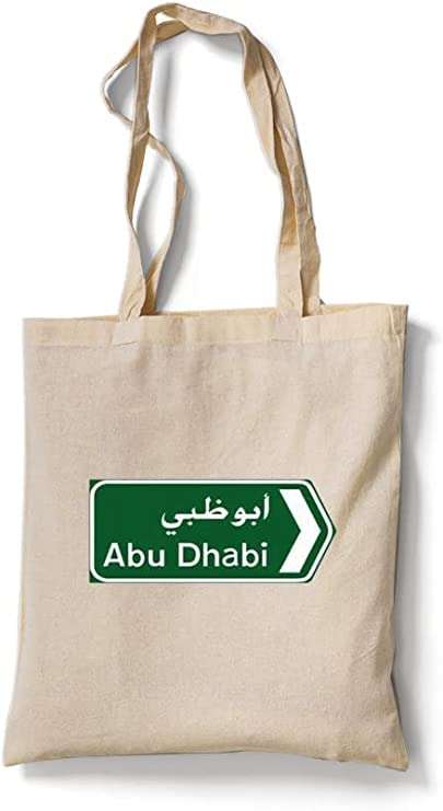 SHYTECH Reusable Eco-Friendly White Cotton Canvas Tote Bag/Grocery Shopping Bag/Shoulder Bag Abu Dhabi Sign Board