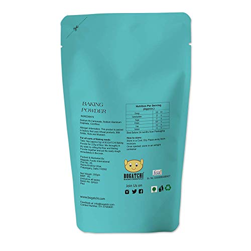 Image of BOGATCHI Double Acting Baking Powder and Baking Soda for Making Cake, Breads, Pizza, Muffins, Dhokla, Idlis, Naans |Baking Ingredients | Baking Soda, Cooking Soda , 200g, Free Measuring Spoon