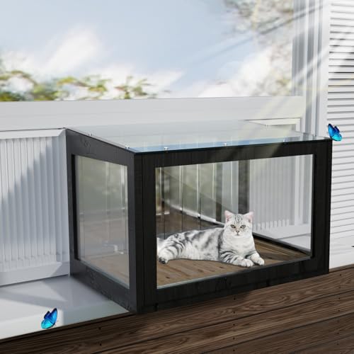 FunXplore Cat Window Box Weatherproof Catio Outdoor Cat Enclosure Perch with Bug-Proof Wire Grid Fits Double Hung Frames 25.4 to 43.3 Wide Sunbathing Napping Overlooking