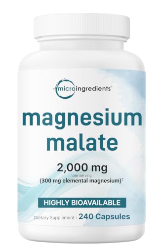 Magnesium Malate 2 000mg 240 Capsules | Magnesium Supplement with Elemental Form | Chelated Mineral Supplements | Non-GMO Gluten Free