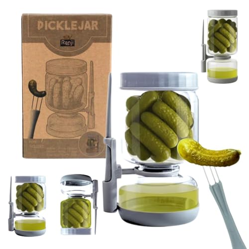 Ranji - Bote para Aceitunas y Encurtidos con Escurridor (900ml) – Tarro de Cristal Reversible con Tenedor Incluido – Hermético, sin BPA, Fácil de Limpiar – Ideal para Regalo