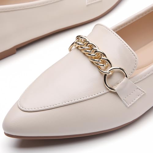 Image of Tilocow Metal Chain Loafers for Women Pointed Toe Slip on Flats Comfortable Fashion Work Shoes