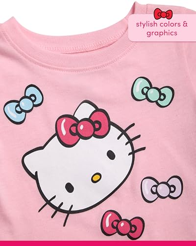 Image of Hello Kitty Girls Pant Set - 3 Piece Short Sleeve Graphic Tee Shirt Zip Up Fleece Jacket and Kids Pants Clothing Set, Size 7, Pink /Rose /Grey