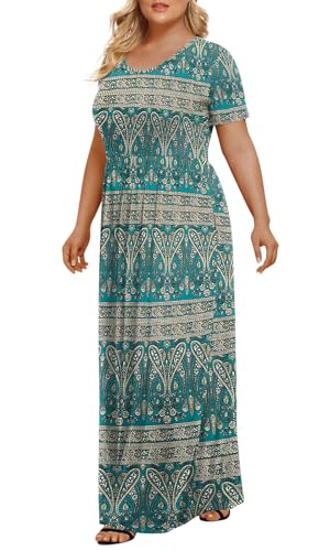 Image of LONGYUAN Women's Plus Size Maxi Dresses Summer Short Sleeve Casual Long Dress 2026 XL-6XL