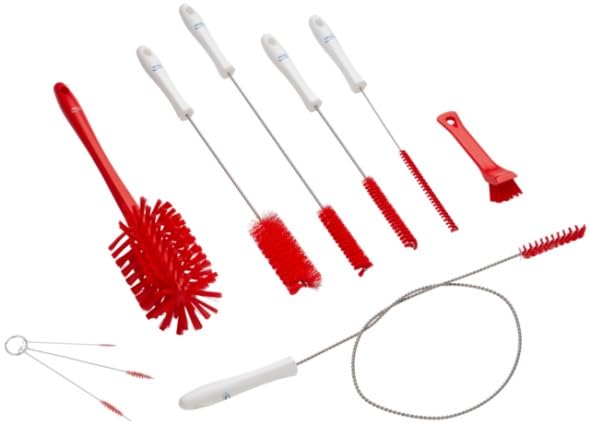 Vikan - Igiene - Set di spazzole per agitare - 10 diverse spazzole - Approvate dalla FDA - Polipropilene - Rosso