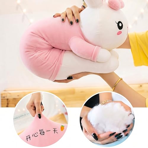 Image of Tickles Rabbit Soft Stuffed Plush Animal Bolster Pillow Cushion for Boys & Girls Sofa Room Decor Birthday Gift (Size: 60 cm Color: Pink & White)