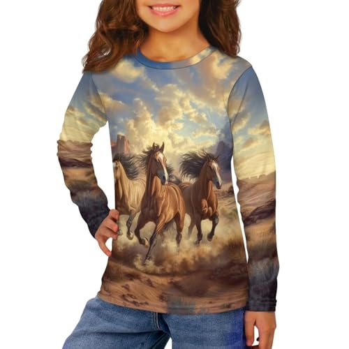 Image of Long Sleeve Shirts for Girls Casual Crewneck Tops Fall Winter Outfits for 3-16 Years Old
