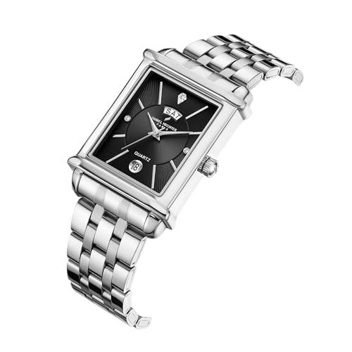 Image of Daniel Hechter Paris Etoile Collection Watch for Men Analog Watch - Rectangular Dial with Day & Date Display, Stainless Steel Strap, Quartz Movement